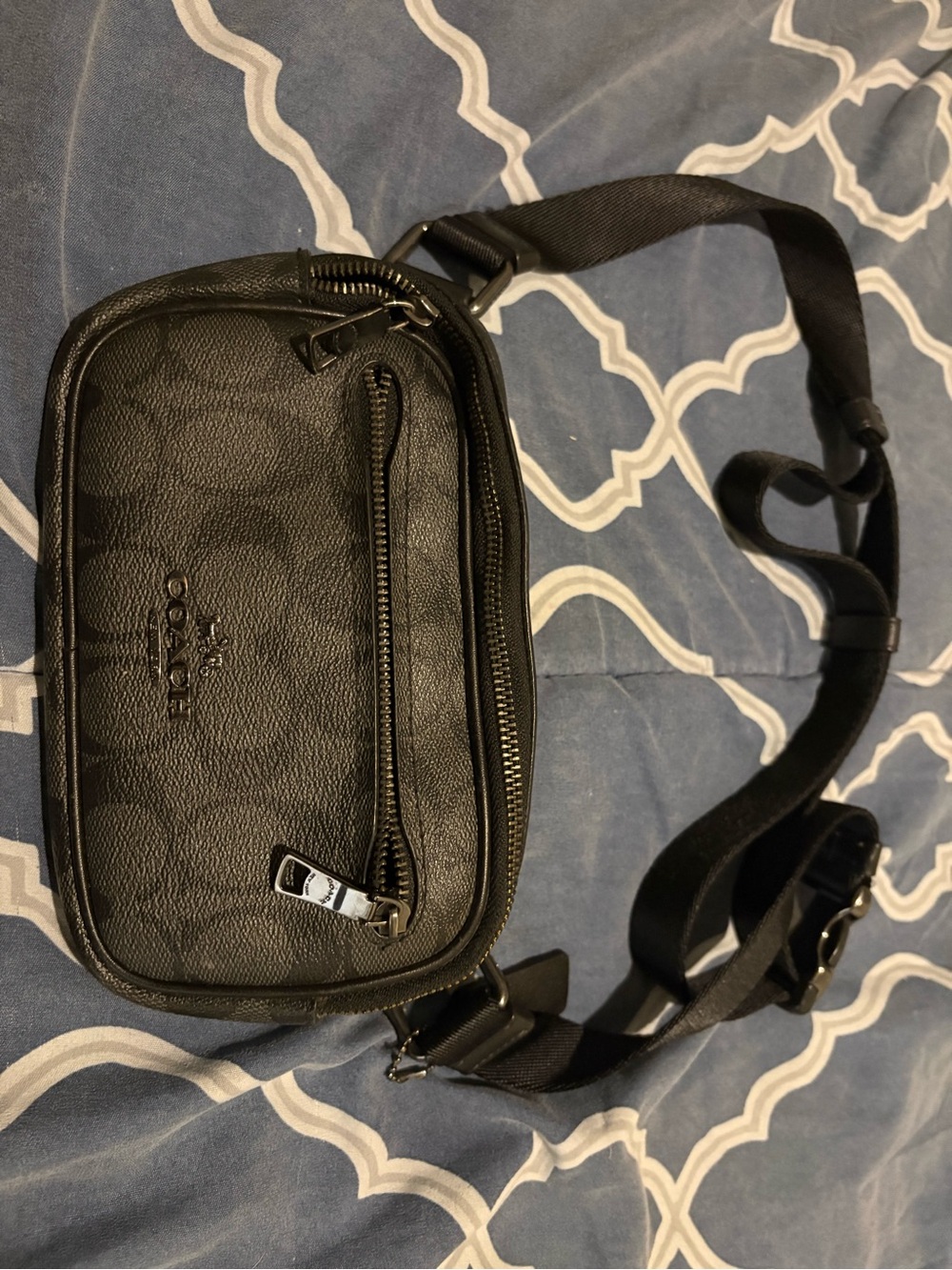 Coach Black Leather Belt Bag with Signature Print
